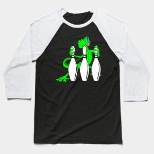 Gecko between bowling pins - Bowling Baseball T-Shirt